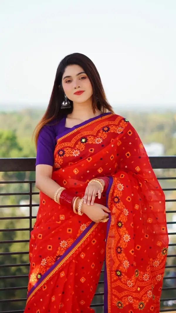 প্রিমিয়াম বুটিক শাড়ি ব্লক প্রিন্ট এবং এমবোডারি সাথে ডলারের কাজ করা - কোড নং: ৩৫৮-M2 - Image 3